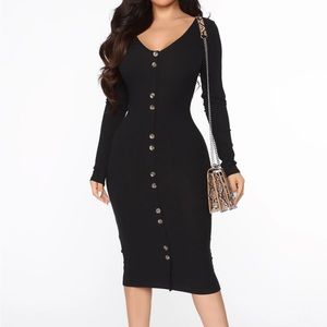 Black ribbed button dress
